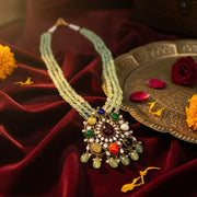 92.5 silver Navratna pendant with multicolour gemstones – close-up